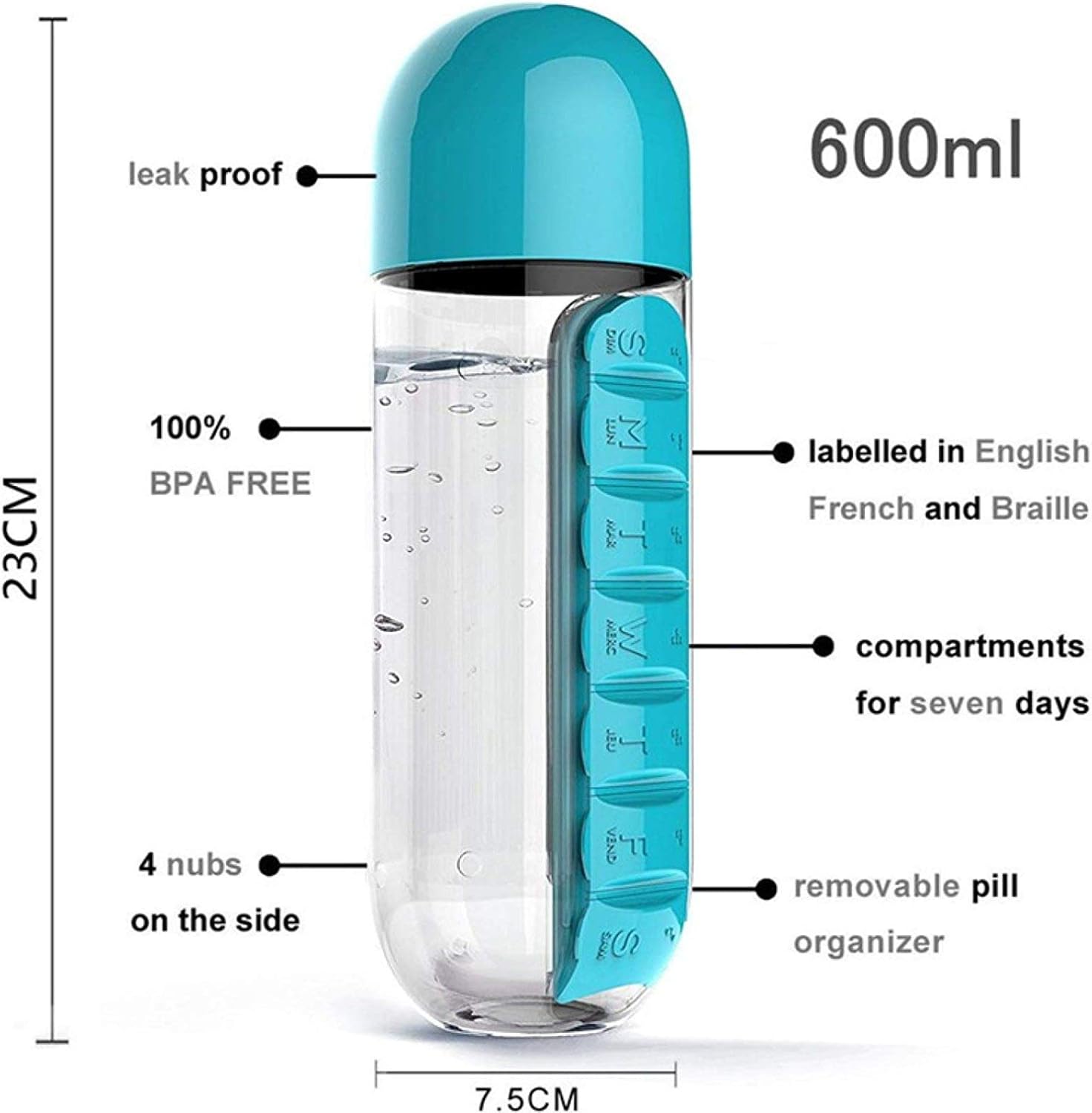2-in-1 Medicine Organizer with Water Bottle